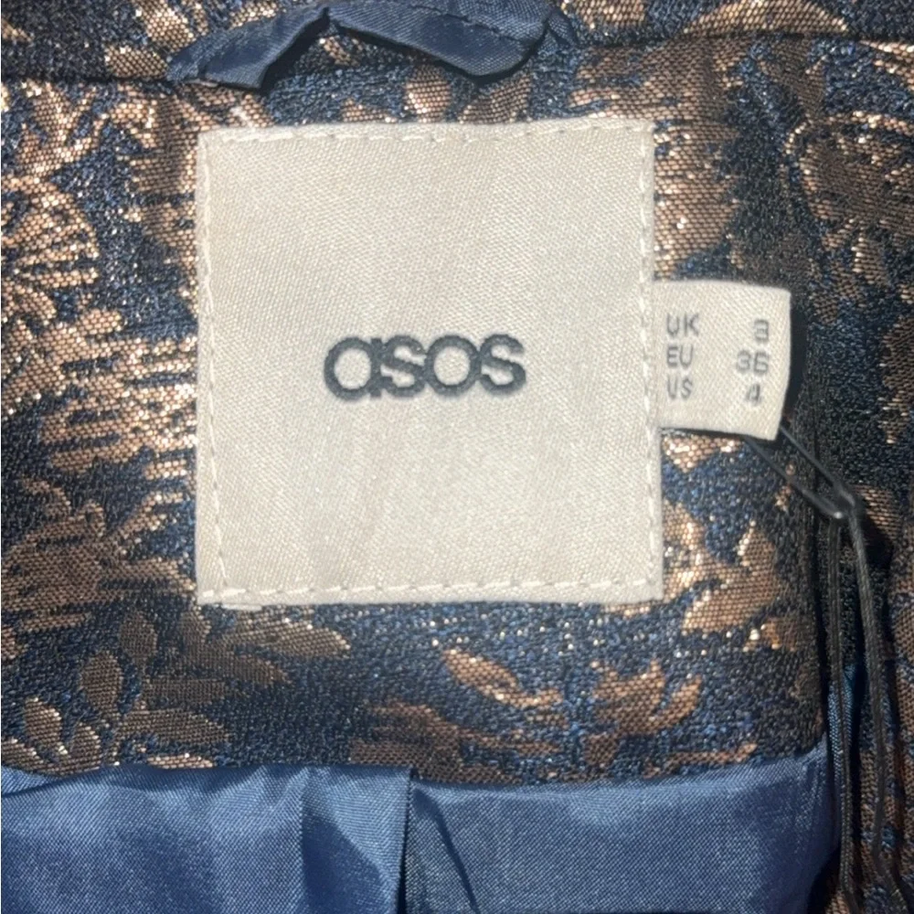 NWT ASOS Metallic Shimmer Blue and Gold Paisley Women's Blazer - Picture 5 of 7